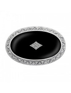 Sterling Silver Marcasite & Onyx Brooch #