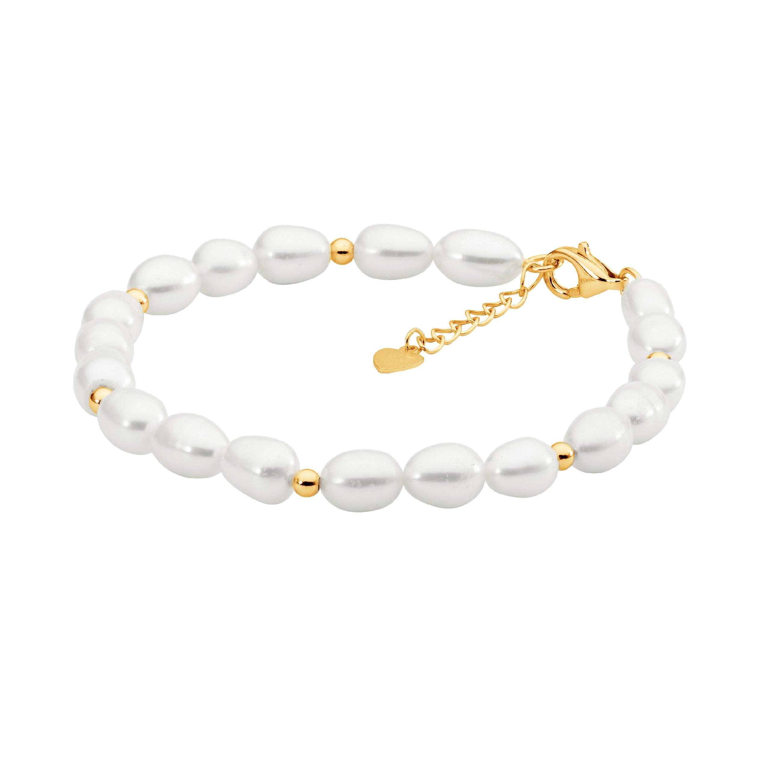 Ellani Sterling Silver Gold Plated Beads Freshwater Pearl Bracelet #25148