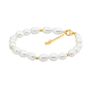 Ellani Sterling Silver Gold Plated Beads Freshwater Pearl Bracelet #25148