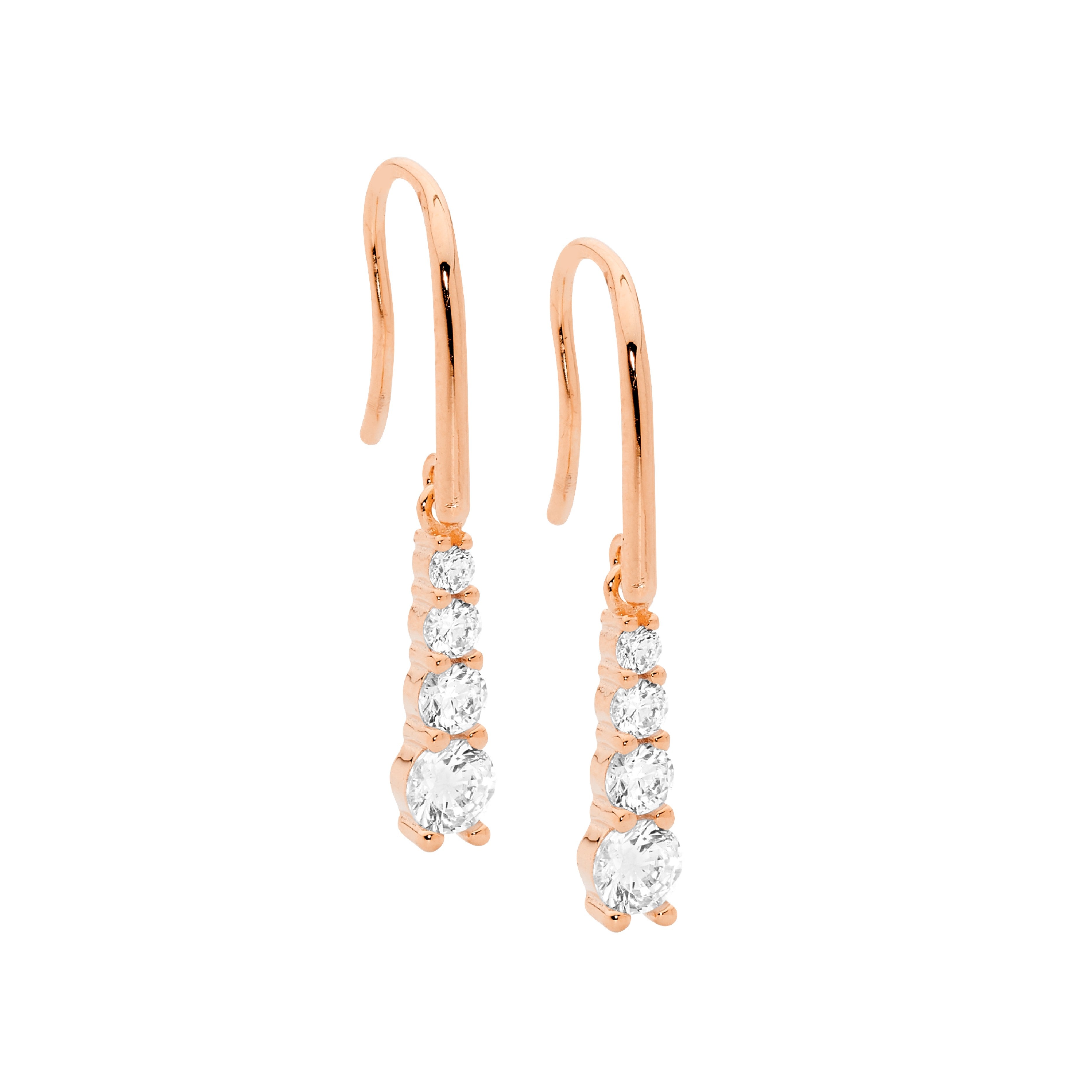 Sterling Silver Ellani Rose Gold Plated Drop Earrings #24082