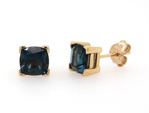 9ct Yellow Gold London Blue Topaz 6mm Cushion Stud Earrings #24912