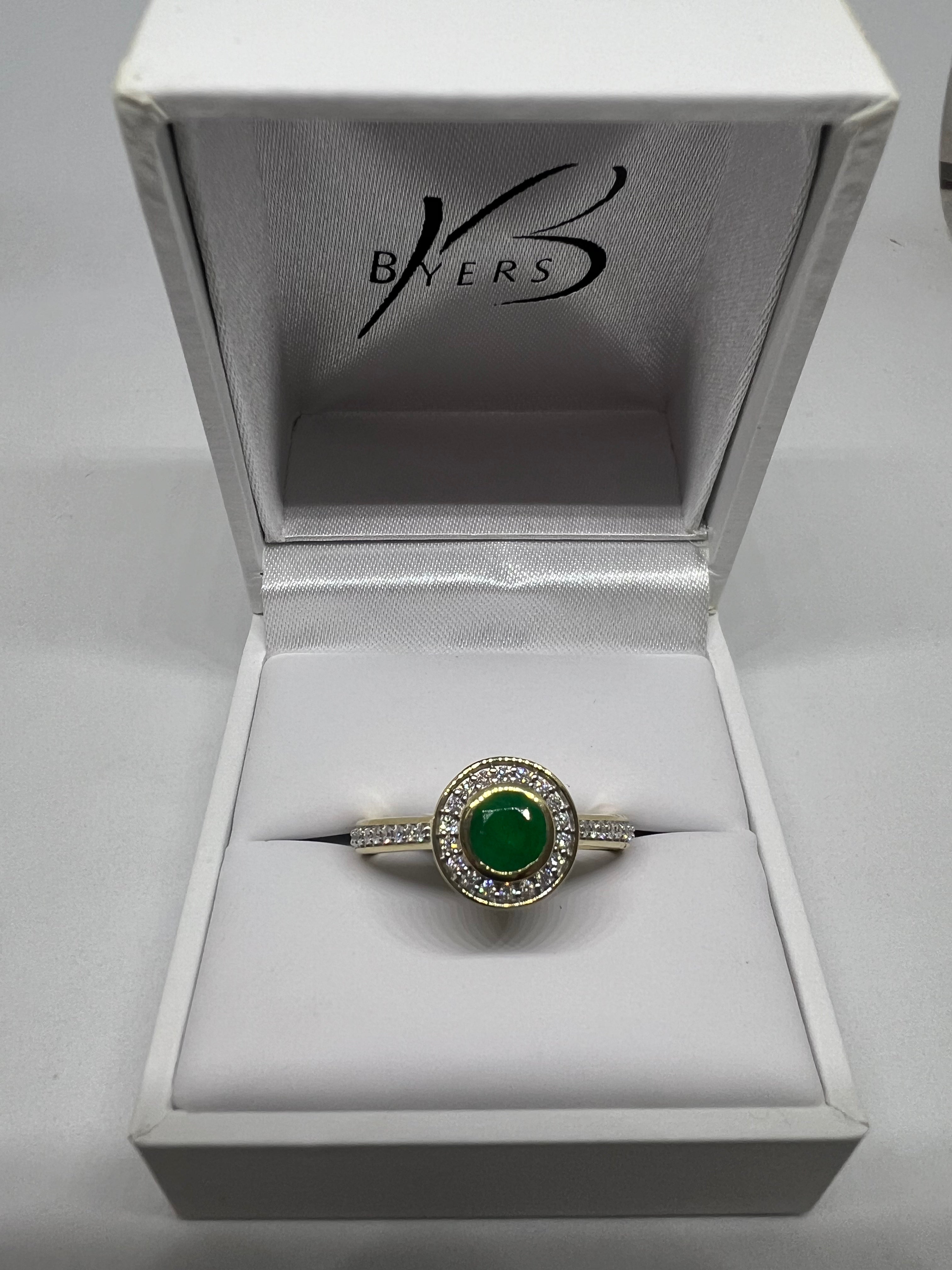 9ct Yellow Gold Emerald & Diamond Ring #24806