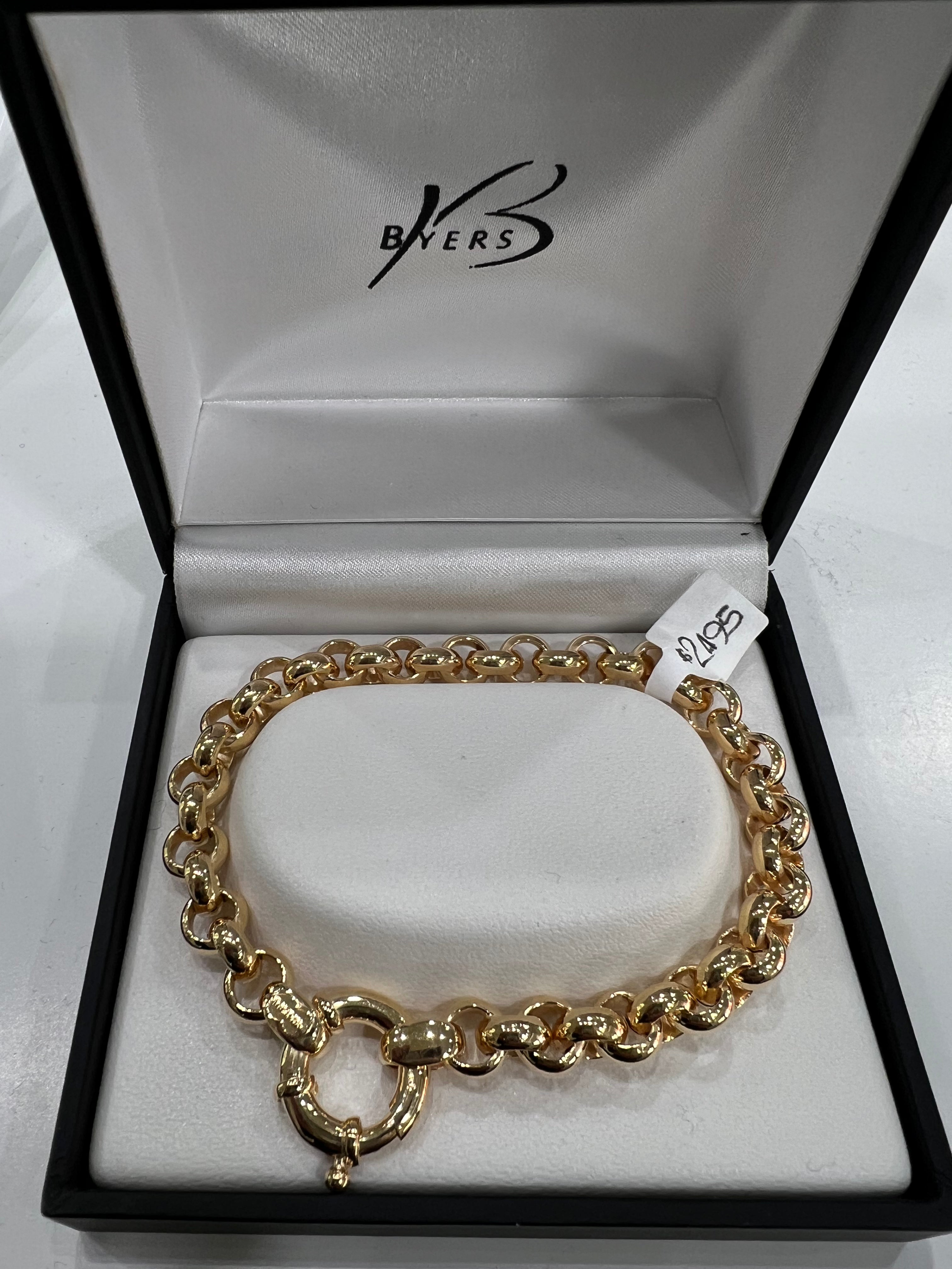 9ct Yellow Gold 20cm 7.7mm Hollow Rolo Bracelet # 24965