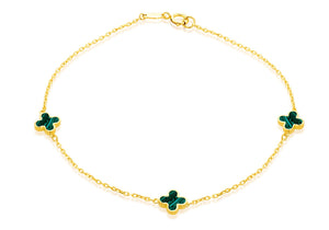 9ct Yellow Gold 3 Malachite Petal Bracelet #25163