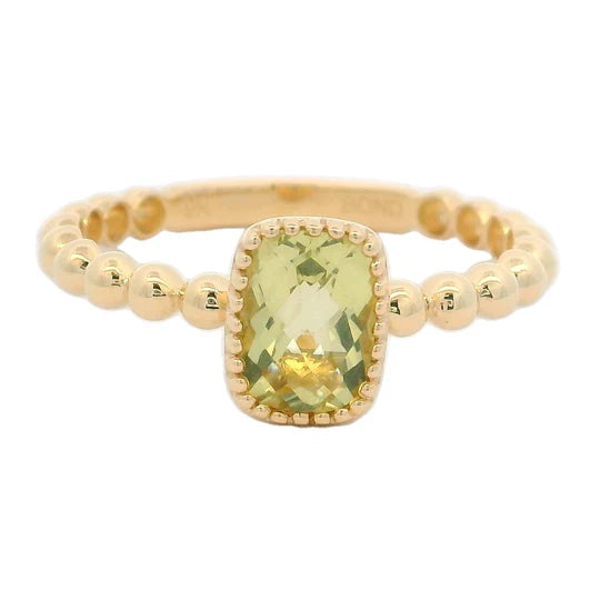 9ct Yellow Gold Cushion Lemon Quartz Bubble Ring #