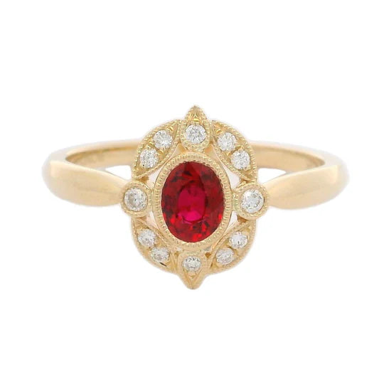 9ct Yellow Gold Ruby & Diamond Dress Ring #24988