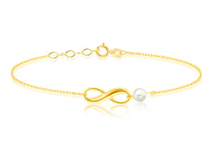 9ct Yellow Gold Fresh Water Pearl Infinity Bracelet #25161