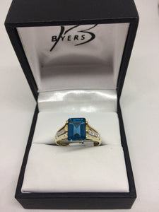 9ct Yellow Gold London Blue Topaz and Diamond Dress Ring #23468