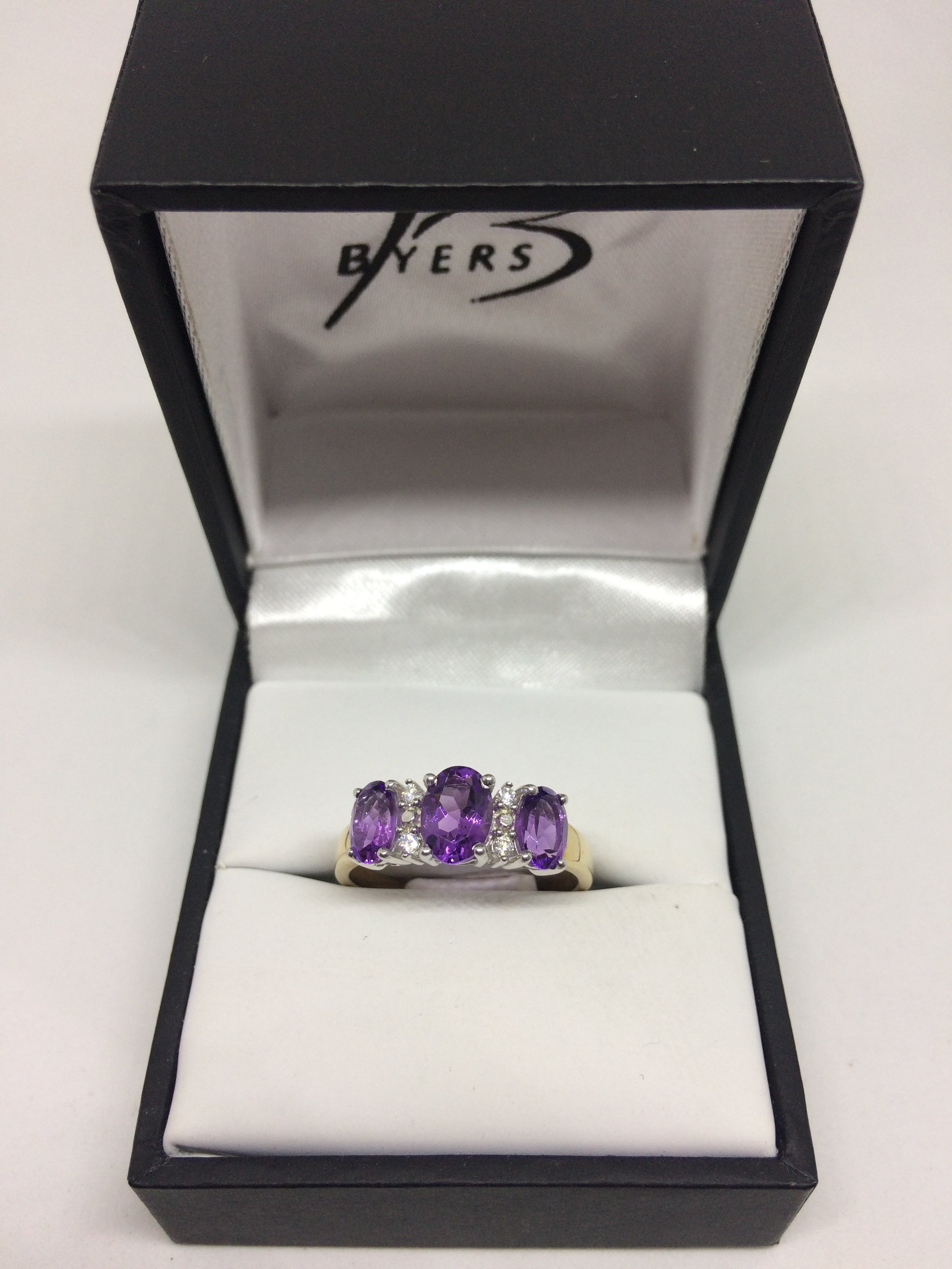 9ct Yellow Gold Amethyst and Diamond 9 Stone Dress Ring #