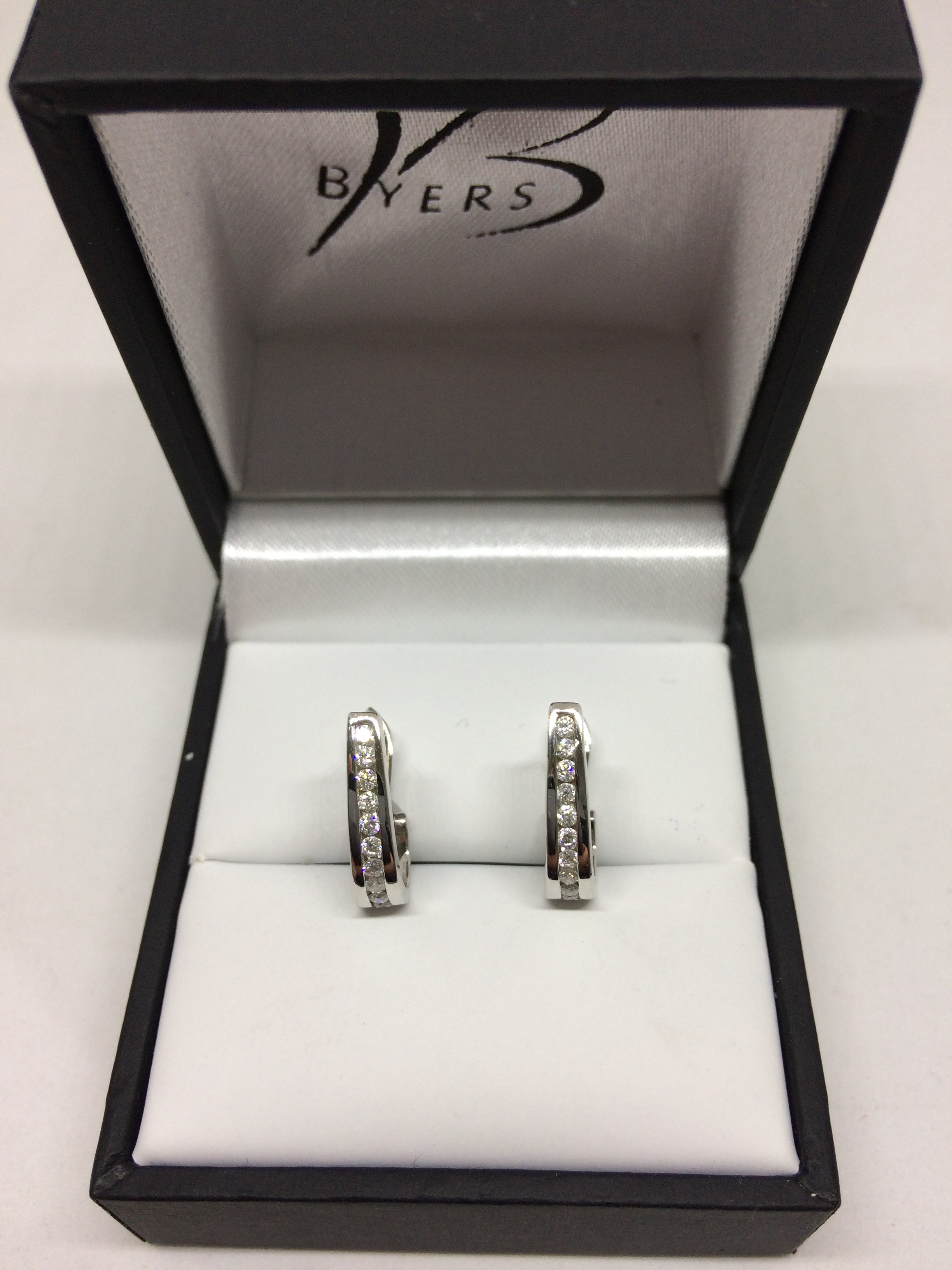 9ct White Gold Diamond Set Hoop Style Earrings  #14469