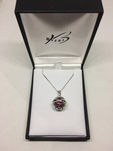 Sterling Silver Red CZ Cut Out Ball Pendant #