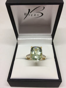 9ct Diamond Green Amethyst Cocktail Ring #