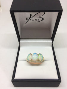 9ct Yellow Gold Three Oval Opal Antique Ring #