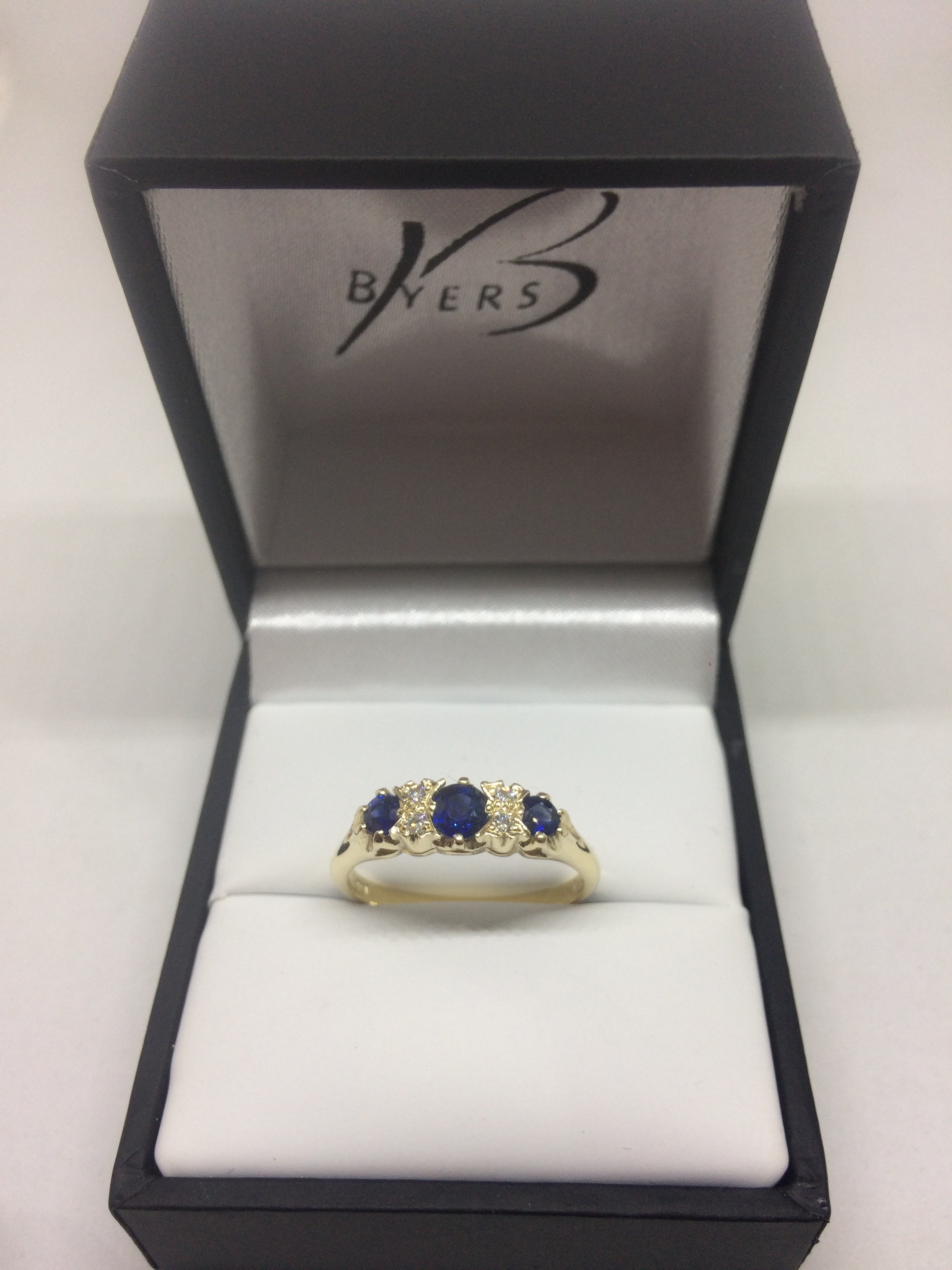 9ct Sapphire & Diamond London Bridge Ring #22189