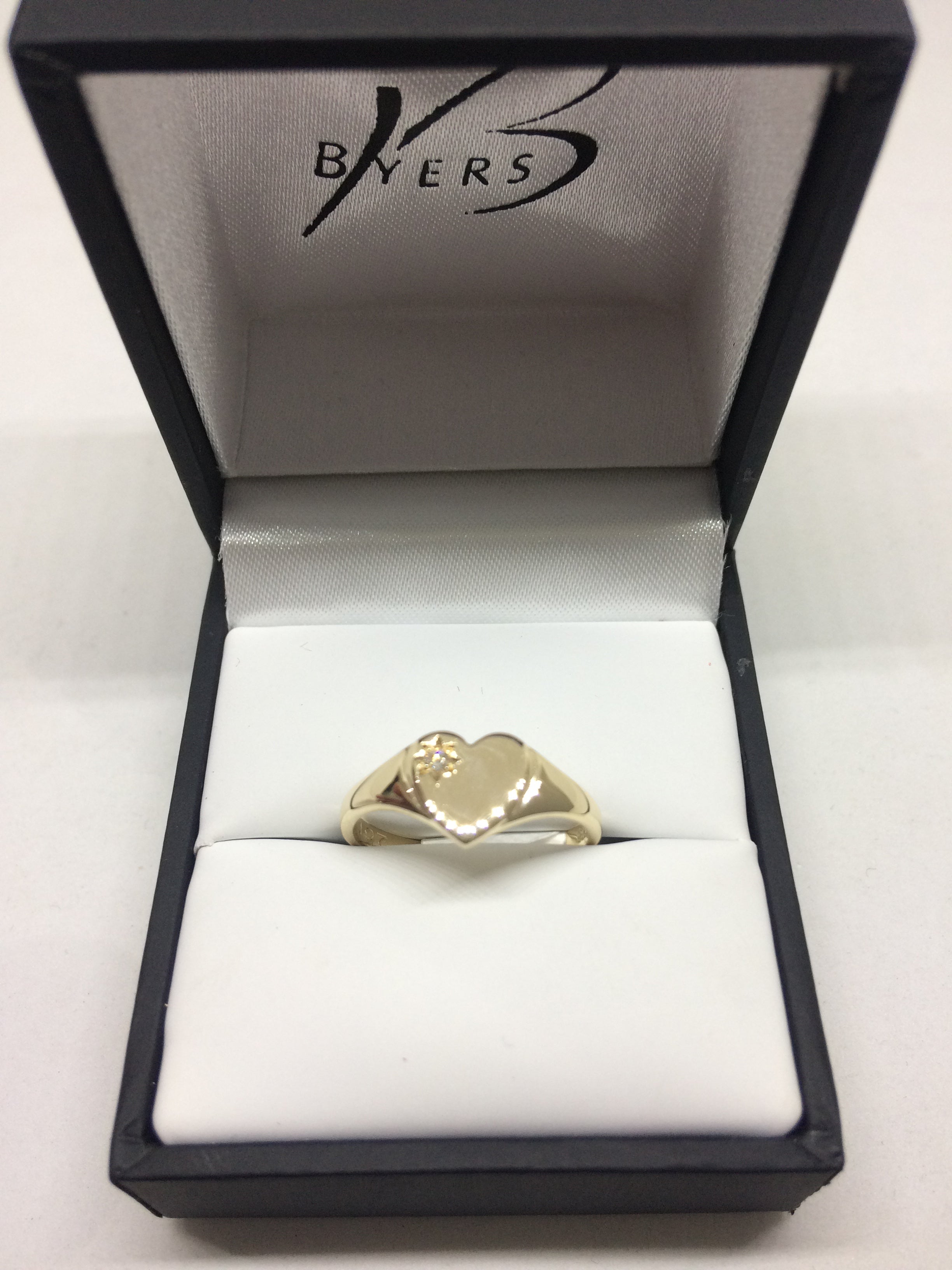 9ct Yellow Gold Diamond Heart Signet Ring #22192