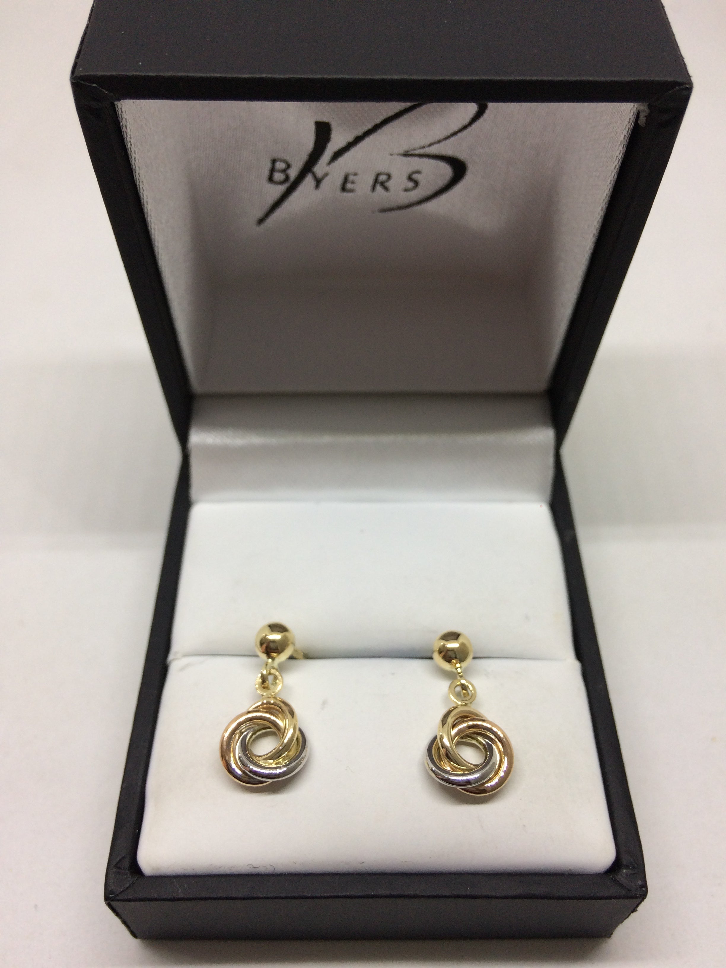 9ct Yellow & White Gold Knot Drop Earrings #