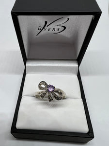 Sterling Silver Antique Style Bow with Marcasite's & Amethyst in Centre #22872