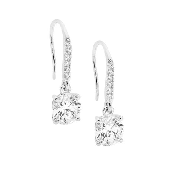 Sterling Silver White Cubic Zirconia Shepherds Hook Earrings #