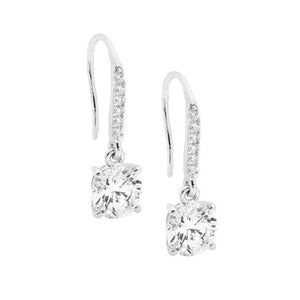 Sterling Silver White Cubic Zirconia Shepherds Hook Earrings #