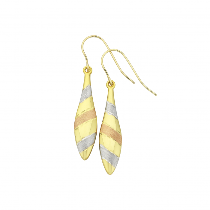 9ct Yellow Gold Stripe Marquise Drop Earrings #24799