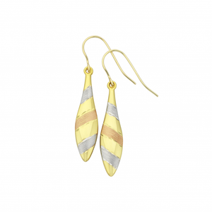 9ct Yellow Gold Stripe Marquise Drop Earrings #24799